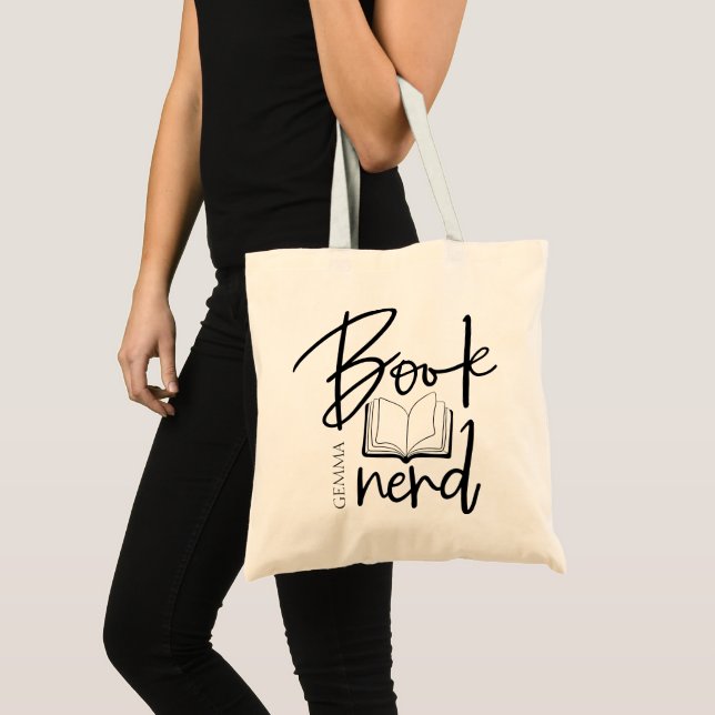 Minimal Book Nerd Script Tote Bag (Front (Product))