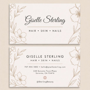 Minimal Botanical Blush and Black Name Typography Business Card