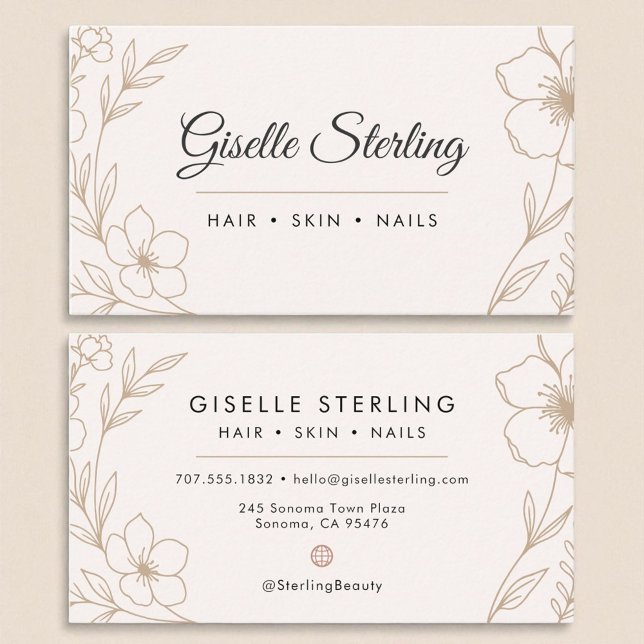 Minimal Botanical Blush and Black Name Typography Business Card (Creator Uploaded)