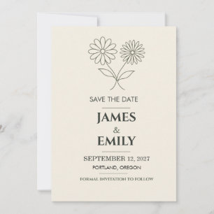 Minimal Botanical Daisy Line Art Save The Date