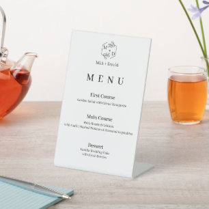 Minimal Botanical Elegant Monogram Wedding Menu Pedestal Sign