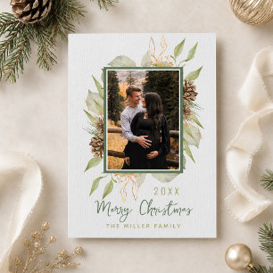 Minimal Botanical Evergreen Photo Christmas Card
