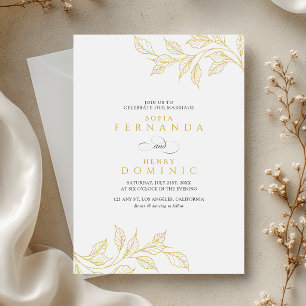 Minimal Botanical Faux Gold Wedding Invitation