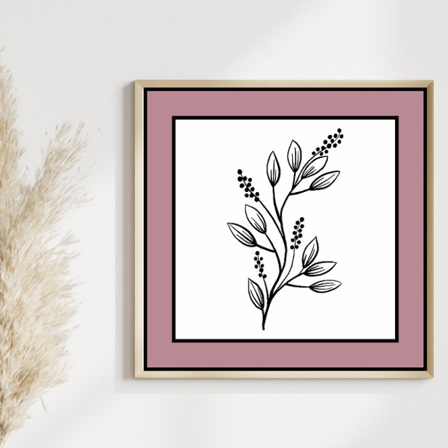 Minimal Botanical Leaf Line Art Mauve Plum Border Poster (Creator Uploaded)