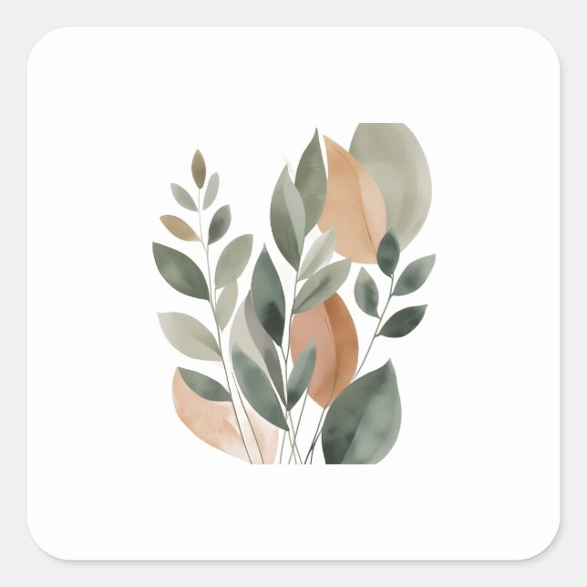 Minimal Botanical Leaf Pattern Square Sticker (Front)