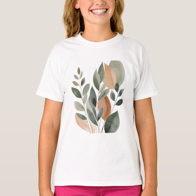 Minimal Botanical Leaf Pattern  T-Shirt (Front)