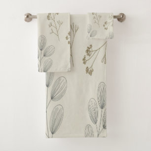 Minimal Botanical Line Art Bath Towel