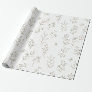 Minimal Botanical Line Art Pattern (10) Wrapping Paper