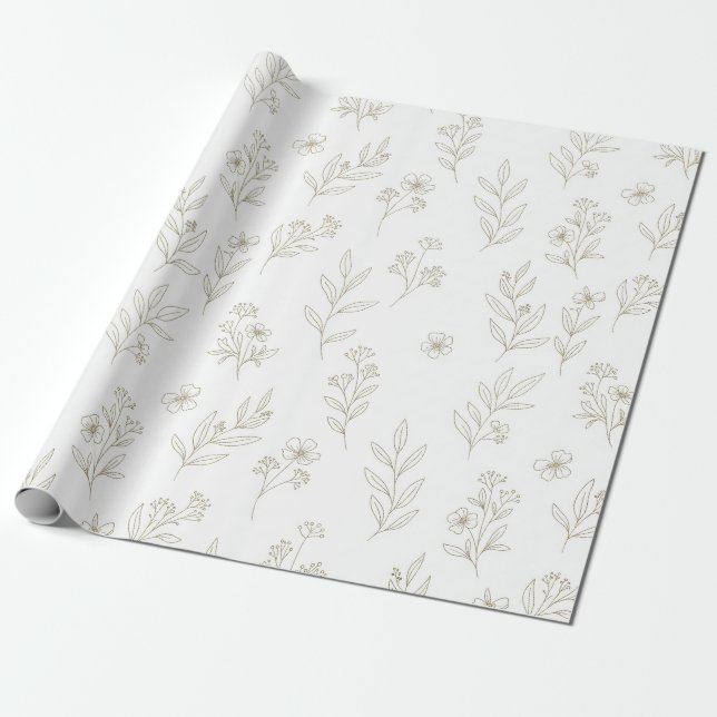 Minimal Botanical Line Art Pattern (10) Wrapping Paper (Unrolled)