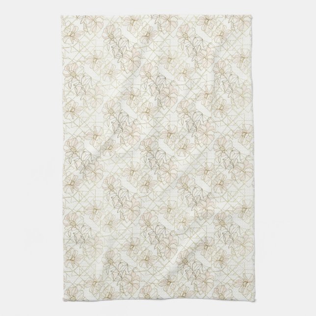 Minimal Botanical Line Art Pattern (1) Tea Towel (Vertical)