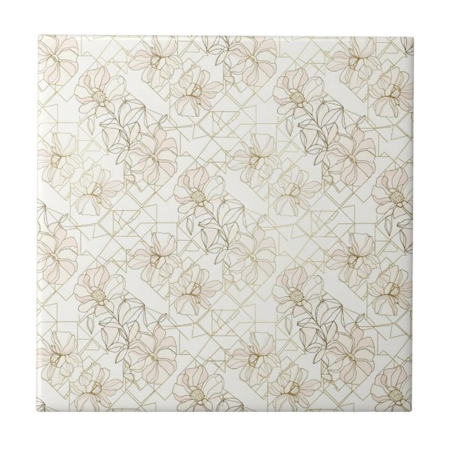 Minimal Botanical Line Art Pattern (2) Tile (Front)