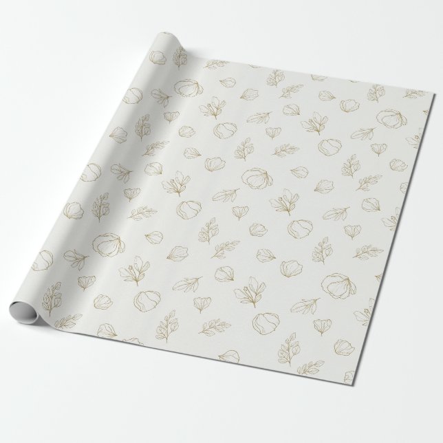 Minimal Botanical Line Art Pattern (3) Wrapping Paper (Unrolled)