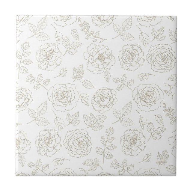 Minimal Botanical Line Art Pattern (5) Tile (Front)