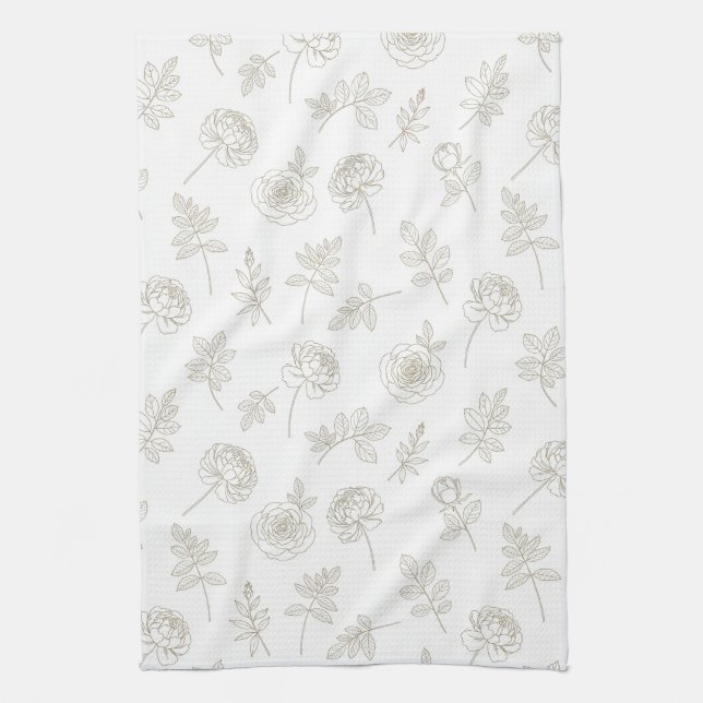 Minimal Botanical Line Art Pattern (8) Tea Towel (Vertical)