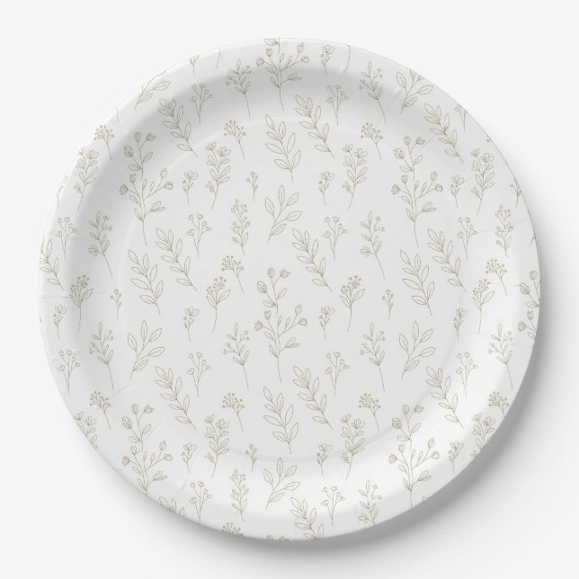 Minimal Botanical Line Art Pattern (9) Paper Plate (Front)