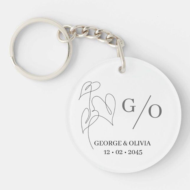 Minimal Botanical Line Art Wedding Favour  Key Ring (Front)