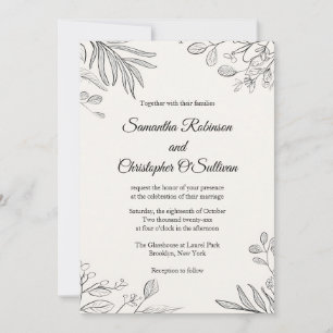 Minimal Botanical Line Art Wedding Invitation