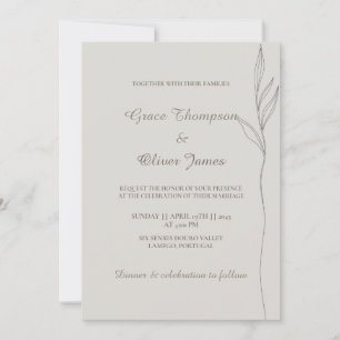 Minimal Botanical Line Art Wedding Invitation