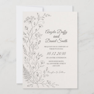 Minimal Botanical Line Art Wedding Invitation