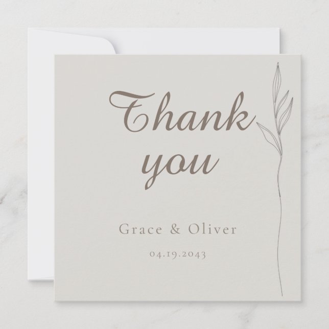 Minimal Botanical Line Art Wedding Thank You Card (Front)