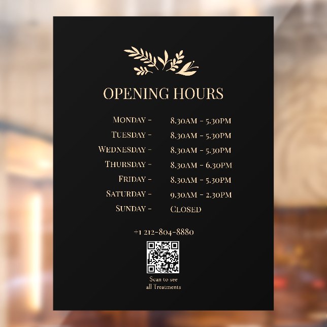 Minimal Botanical Logo Opening Hours QR Code Window Cling (Sheet 2)