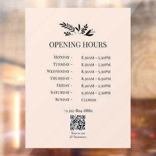 Minimal Botanical Logo Opening Hours QR Code Window Cling