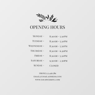 Minimal Botanical Logo Opening Hours  Window Cling
