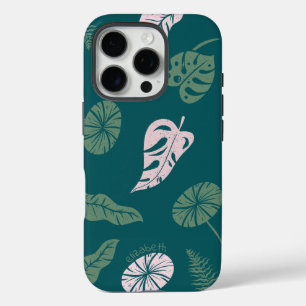 Minimal Botanical Pastel Green Custom Name Phone iPhone 16 Pro Case