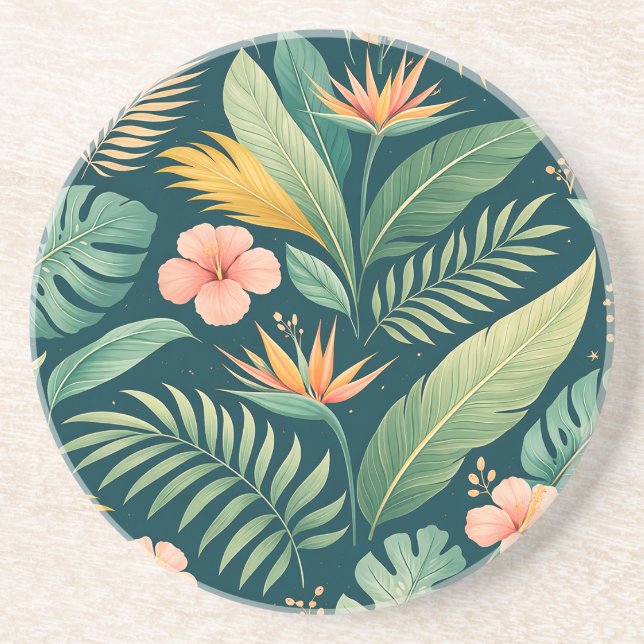 Minimal Botanical Pattern Coaster (Front)