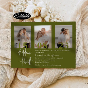 Minimal Botanical Photo Collage Wedding Invitation