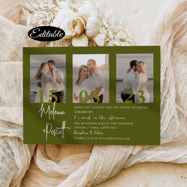 Minimal Botanical Photo Collage Wedding Invitation (Creator Uploaded)