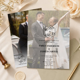 Minimal Botanical Photo Monogram Wedding Invitation