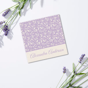 Minimal Botanical Purple Leaves Pattern Script Square Business Card