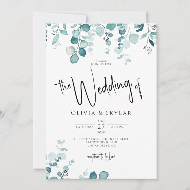 Minimal Botanical QR Code RSVP All In One Wedding Invitation (Front)