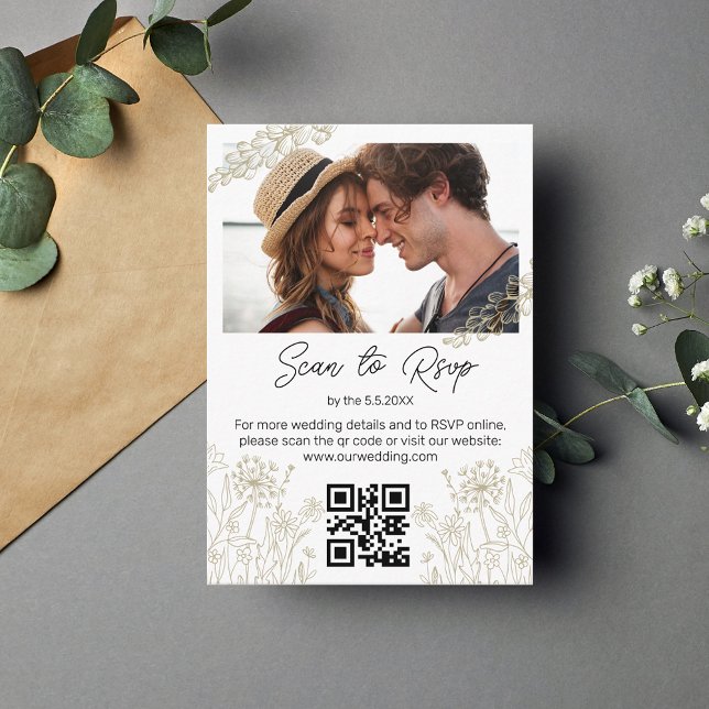  minimal botanical qr code rsvp photo wedding enclosure card (Creator Uploaded)