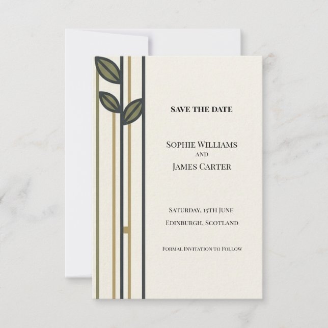 Minimal Botanical Save The Date Card (Front)
