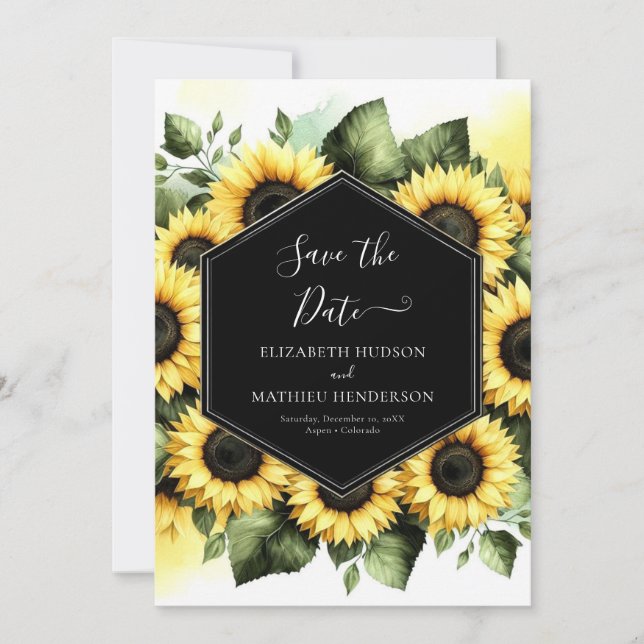 Minimal Botanical Sunflower Wedding Save The Date (Front)