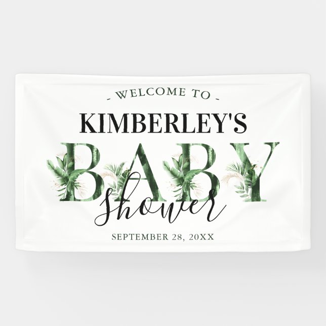 Minimal Botanical Tropical Greenery Baby Shower Banner (Horizontal)