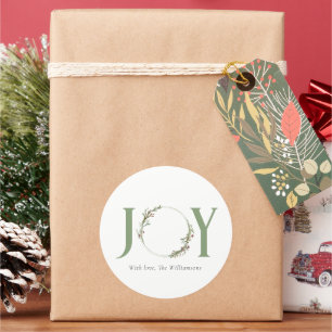 Minimal  Botanical Watercolor Wreath Joy Christmas Classic Round Sticker