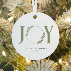 Minimal Botanical Watercolor Wreath Joy Christmas Metal Tree Decoration