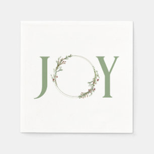 Minimal Botanical Watercolor Wreath Joy Christmas Napkin
