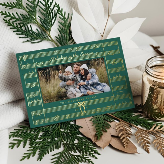 Minimal Bow Fa La La Sheet Music Photo Christmas Foil Holiday Card (Minimal Bow Fa La La Sheet Music Photo Christmas Foil Holiday Card)