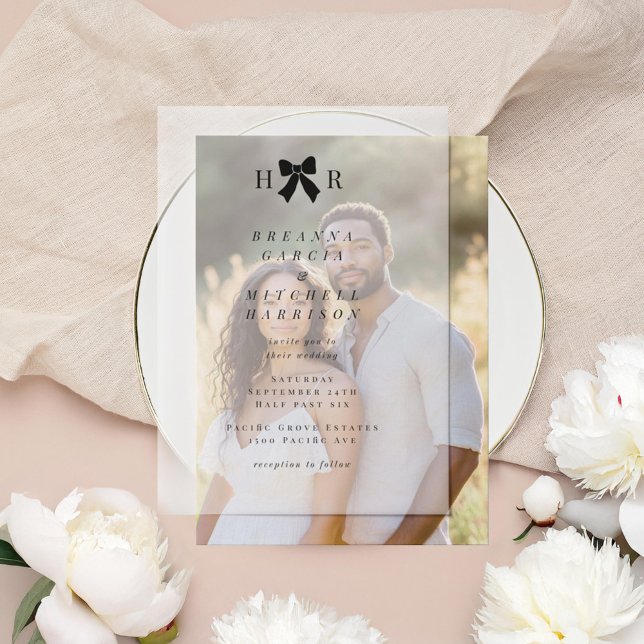 Minimal Bow Initials Wedding Vellum Invitations (Creator Uploaded)