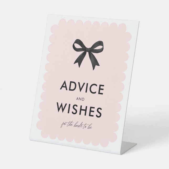 Minimal Bow Pink Advice and Wishes Pedestal Sign (Front)