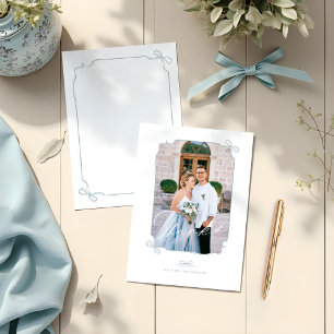 Minimal Bow & Ribbon Photo Frame Script Wedding  Thank You Card