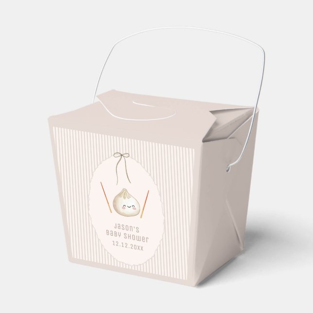 Minimal Boy Kawaii Bow Asian Dumpling Baby Shower  Favour Box (Front Side)
