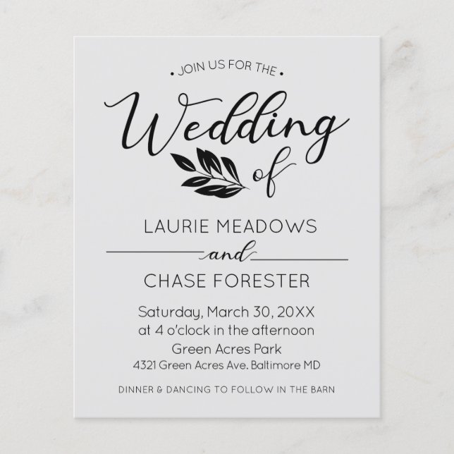 Minimal Branch Budget Wedding Invitation Flyer (Front)