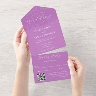 Minimal Branch Purple Wedding All In One Invitatio All In One Invitation
