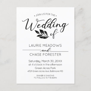 Minimal Branch Wedding Invitation Postcard