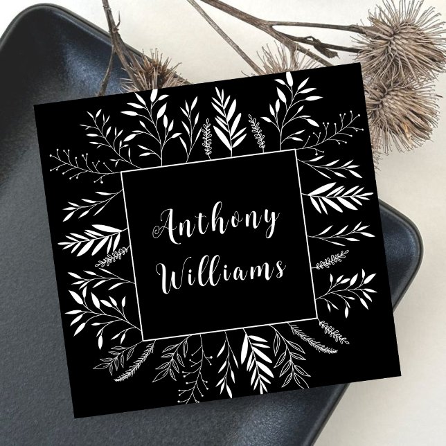 Minimal Branches Floral Typography  Square Business Card (Creator Uploaded)